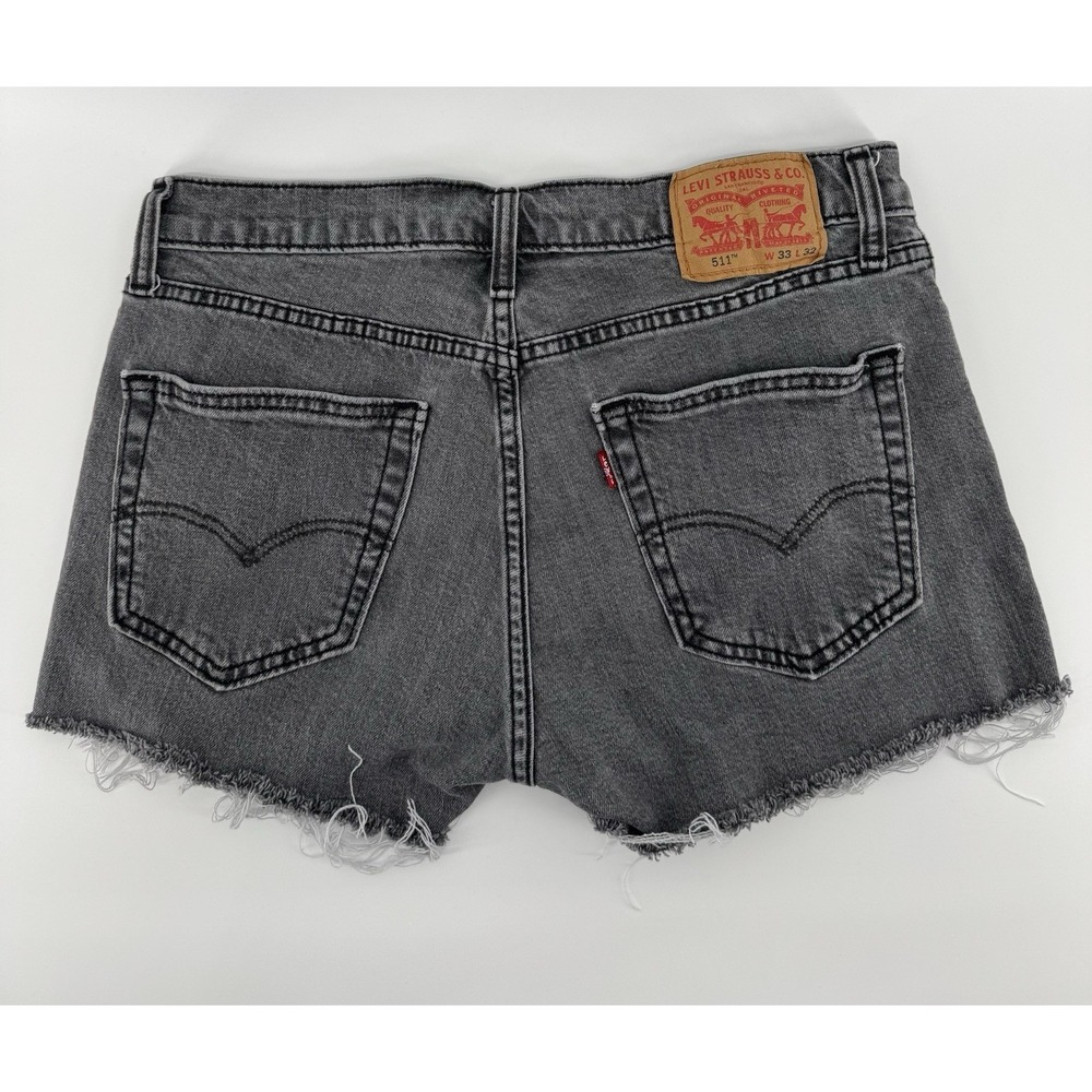 Levi's 511 Women's High Rise Cut Off Black Denim Shorts Slim Distressed Size 33W